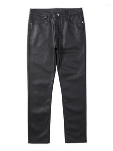 Jeans homme ciré coton gothique Darkwear haute rue manteau automne mode marée droite solide noir Chic Denim pantalon 12A2908