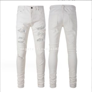 Jeans masculins jeans en diamant blanc en diamant rippé jeans de rue high