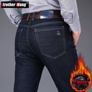 Men's Jeans Winter Men's Fleece Warm Jeans Classic Style Business Casual Thicken Regular Fit Denim Pants Black Blue Brand Trousers 230418