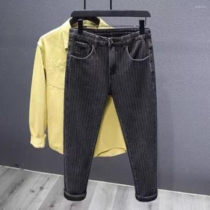 Jeans pour hommes hiver en peluche et épais rayé à la mode Version coréenne coupe ajustée élastique chaud Leggings décontracté polyvalent