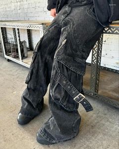 Jeans para hombres Y2k Goth Retro Talle alto Punk Hombres Personalidad Hip Hop Moda Multi-Bolsillo Casual Baggy Piernas anchas