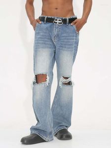 Jeans pour hommes Y2K style coréen High Street lavé trou de genou moussé pour hommes et femmes jambes lâches montrant des pantalons longs au sol