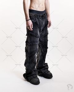 Jeans pour hommes Y2K Punk Black American Street Rock Rétro taille haute surdimensionné 2023 bord brut lavé pantalon large jambe droite 230509