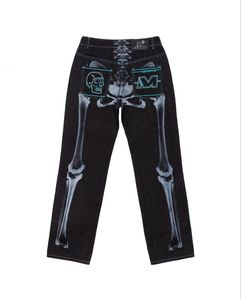 Jeans pour hommes Y2K Skull Print High Taille Hiphop Denim Pantalon Street Mâle Noir Dragging Trouses Gothique Mode Lâche Baggy Hommes Vêtements 230625