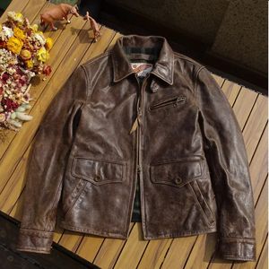 Men's Leather Faux Leather .Men Frosted tea core cowhide coat.collect Vintage brown real leather outwear.slim soft fitness leather jacket 231030