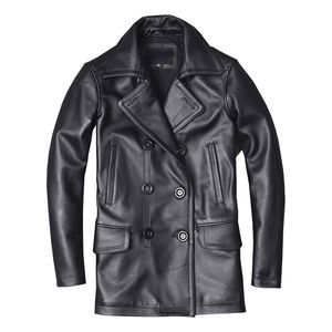 Men's Leather Faux Leather Men's leather jacket Men's denim jacket Autumn winter business jacket Trench style double chest top 230329
