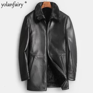 Manteau de veste en fausse fourrure de vison pour hommes véritable peau de mouton naturelle hiver vêtements masculins Midi longs manteaux Jaqueta Masculina F 230927