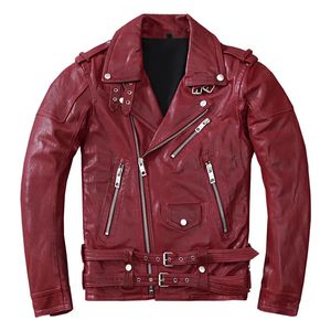 Veste de moto rouge en fausse peau de mouton pour hommes, Style coréen, Slim Fit Biker Rider, vêtements authentiques, manteau à fermeture éclair oblique pour hommes 231005