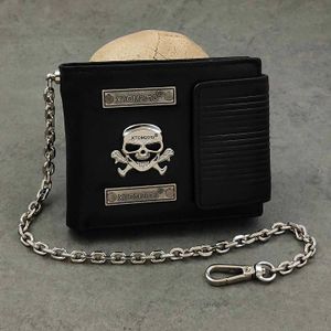 Porte-monnaie en cuir pour homme Punk Biker Skull avec chaîne