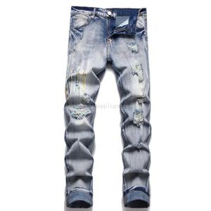 Jean brodé de lettres pour hommes, pantalon rétro déchiré à trous, en détresse, droit, Hip Hop, Denim, pantalon décontracté