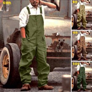 Pantalones para hombres 2023 Otoño Invierno Cargo Hombres Sólidos Tirantes sueltos Pantalones Vintage Bolsillo Costura Monos rectos Monos