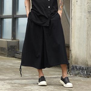 Pantalones para hombres 2023 Hombres Yamamoto Estilo Lino Contratado Pierna Japonesa Diseño Cordón Flojo Casual Knickerbockers