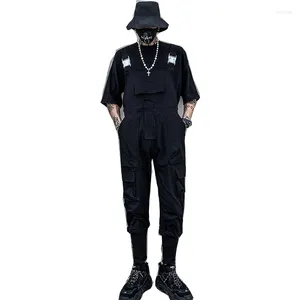 Pantalon homme 2023 été combinaison hommes et femmes salopette multi-poches à lacets pieds Cool rue hip-hop mode noir vert