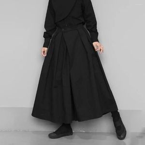 Pantalones para hombres 2023 Moda Gótico Estilo oscuro Recortado suelto Hakama Pierna ancha Diseño de gran tamaño Sense Samurai Ropa