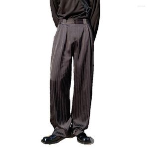 Pantalones de hombre 2023, pierna a rayas, moda para hombre, traje informal de tendencia ancha, ropa informal coreana de satén, pantalones Vintage para hombre, recto, negro y blanco