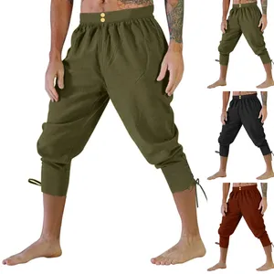 Pantalons pour hommes Adultes Hommes Médiéval Pirate Linge Cavalier Chevalier Costume Lâche Leggings Viking Noir Navigateur Jambe Bandage Pantalon S2024