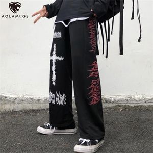 Pantalons pour hommes Aolamegs Gothic Men Japanese Casual Sweatpants Graffiti Anime Punk Hippie Wide Leg Pantalon Harajuku High Street Streetwear 220924