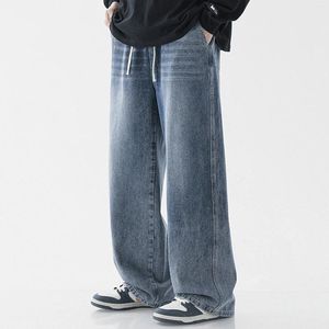 Pantalones de hombre Otoño e Invierno Casual Versátil Jeans Moda Cordón Elástico Cintura Ancha Pierna Demin Pantalones Sueltos Recto