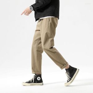 Pantalon Homme Noir Kaki Gris Foncé Automne Décontracté Tous Les Assortis Fuselé Long