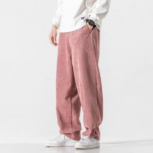Pantalones para hombres Pana Hombres Casual Pantalón suelto 2021 Moda de invierno Rosa Color sólido Hombre Mujer Pantalones Streetwear Hip Hop