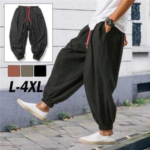 Pantalones para hombres Harem de lino de algodón Hombres Color sólido Cintura elástica Streetwear Joggers 2024 Pantalones casuales sueltos de entrepierna suelta