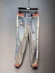 Pantalons pour hommes à prix réduit Hommes Hi Streetwear Distressed Denim Patchwork Jog Sweatpants