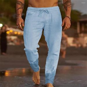 Men's Pants Elastic Waist Men Casual Trousers Quick Dry Ankle Length Beach Loose Fit Soft Thin For Daily