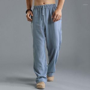 Pantalones de hombre a la moda transpirables de verano para hombre, pantalones largos informales cómodos, ropa informal suelta de Color sólido para ocio 4 2022