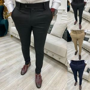 Pantalons pour hommes mode décontracté hommes solide taille haute coupe ajustée pantalon mâle maigre crayon 2021 Streetwear automne tout Match