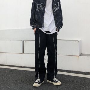 Pantalones de hombre moda coreana recta alta cintura Streetwear con cremalleras sueltos Harajuku negro Hip Hop pantalones al por mayor