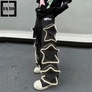 Pantalons pour hommes mode surdimensionné Hip Hop Joggers avec poches étoiles réfléchissantes Streetwear Harajuku Y2K pantalons de survêtement coupe ample pantalon