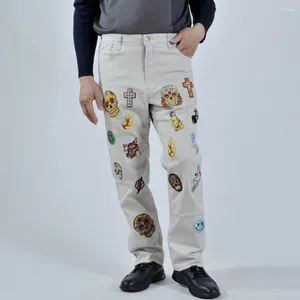 Pantalones De Hombre Pantalones Personalizados De Moda Estilo Hecho A Mano Cráneo Bordado Unisex Slim Fit Versátil Casual para Hombres Y Mujeres