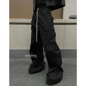 Pantalones de hombre Firmranch Black RO Baggy Cargo para hombres y mujeres Diseño de cintura con cordón Bolsillos grandes Pantalones anchos de gran tamaño 230517