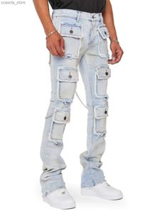 Pantalons pour hommes Industrie lourde Multi poches conception Denim Cargo pantalon hommes Streetwear hommes vêtements Y2K esthétique élastique coupe ajustée jean pour homme Q240104