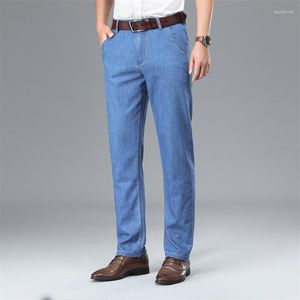 Pantalones vaqueros de gama alta para hombre, de verano, finos, cómodos, de cintura, holgados, de pierna recta, elásticos informales de negocios