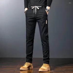 Pantalones para hombres de alta calidad Pinstripe Casual Hombres Algodón Estiramiento Moda Negocios Negro Gris Otoño Invierno Pantalones Tallas grandes 28-38