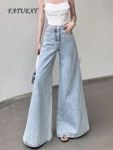 Pantalons pour hommes taille haute Flare Jeans pour femmes Vintage Fashion Baggy Street Loose Wide Leg Denim Pantalons Bureau Dames Casual Jean 230705