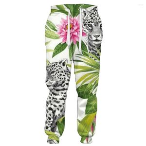 Pantalones para hombres HX Fashion Animal Mens plantas tropicales Lea de hoja floral LEOPARDO 3D Sportwear Sports Casual Swears Harajuku Streetwear