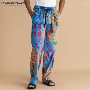 Pantalones de hombre con estampado INCERUN, Pantalones florales de cintura alta para hombre, Pantalones holgados de pierna ancha hawaianos de vocación, Pantalones informales con cordones para hombre 1