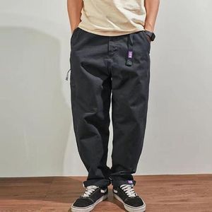 Pantalones de hombre Calle japonesa Color sólido Primavera y otoño Tallas grandes Clásico Púrpura Estándar Suelto Cónico Casual Nueve puntos