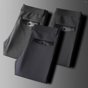 Pantalon pour hommes Jsbdhaut de gamme Design Couture en cuir Anti-rides Drapage Tissu élastique Automne Business Business Straight Casual Long