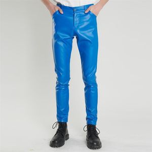Pantalons pour hommes en cuir printemps et automne version coréenne mince petit pied serré extensible tendance moto longue
