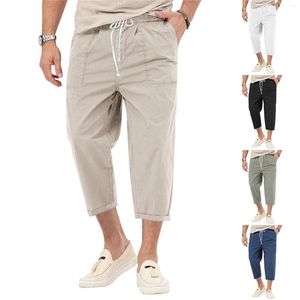 Pantalones de hombre Sueltos Rectos Verano Casual Transpirable Nueve cuartos Niñas Zapatilla de pie Grande y alto