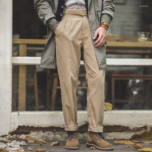 Pantalones de hombre Maden Vintage ajustable cintura alta Gurkha Casual doble plisado recto cónico Amekaji pantalones de algodón