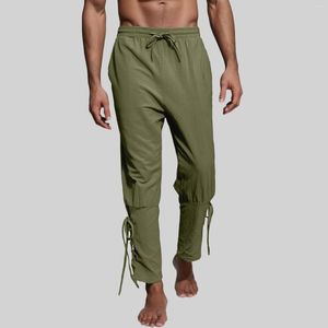 Pantalones para hombres medieval con cordones para hombre pirata nórdico estilo retro pantalones casuales vintage cosplay traje color sólido jogging