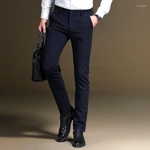 Pantalons pour hommes Casual Fitness Straight Polyester Blends Pantalons longs Plus Size 2023 Winter Elastic Dark Navy Young Business Slacks