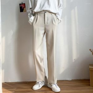 Pantalones de hombre Casual con cremallera traje pantalones pantalones Harajuku todo-fósforo coreano holgado elástico recto pierna ancha W1958