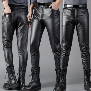 Pantalones de hombres cuero de cuero ajustado elasti pantalones puralos motocicleta mirada húmeda