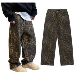 Pantalones para hombres Hombres Estilos callejeros con estampado de leopardo Pantalones de baile holgados Monopatín Pantalones cruzados