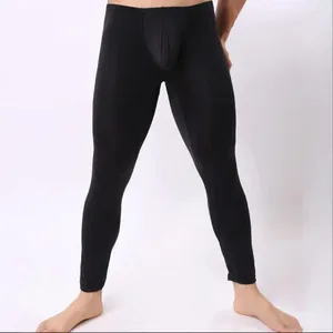 Pantalons pour hommes Hommes Lounge Ultrathin U Poche Haute Élasticité Long Johns Leggings Doux Taille Moyenne Sous-Vêtements Pour La Maison Sheer